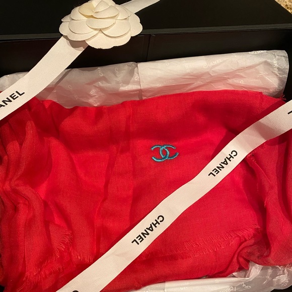 Auth Chanel CC logo stole scarf silk cashmere wrap - Picture 2 of 8